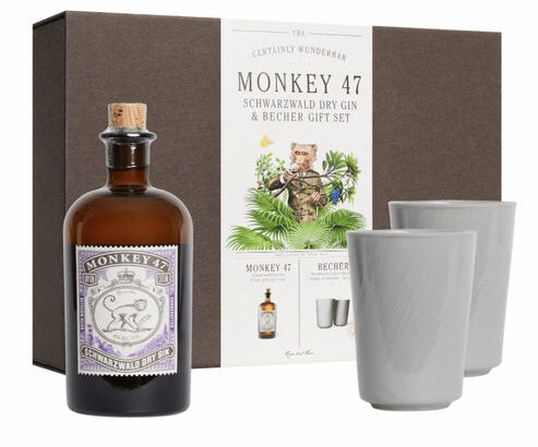 Monkey 47 Schwarzwald Dry Gin 375ml with Ceramic mugs Gift Set